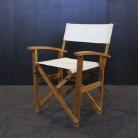 Chaise de Réalisateur Pliante Moderne en Bois de Teck avec Assise et Dossier en Tissu d'Extérieur pour Jardin de Villa Modèle CHA40