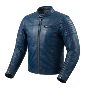 Chaqueta de Cuero Genuino Azul Premium para Hombre, Chaqueta Clásica de Motociclista, Chaqueta de Cuero Vintage Estilo Café Racer, Abrigo de Cuero de Lujo - Product Image 6