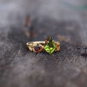 Leaves Inspired Kite <b>Peridot</b> Gemstone <b>Ring</b> Statement Womens 925 Sterling Silver 14K Gold Plated Valentine Gift - Product Image 2