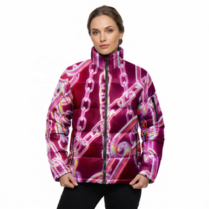 Veste matelassée unisexe longue à imprimé chaîne violette, col à capuche, fermeture éclair, coupe-vent, décontractée, hiver, polyester écologique - Product Image 3