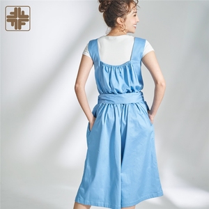 OEM ODM Ladies Women Sky Blue Ruffle Overalls With <b>Ribbon</b> - Product Image 3