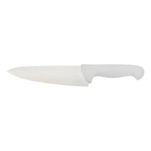 Couteaux de cuisine à lame dentelée avec manche blanc et lame conique argentée, avec protège-doigts profilé pour la découpe et la préparation des aliments en cuisine - Product Image 1