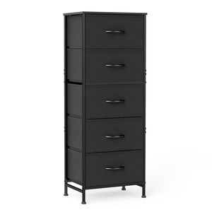 Cassettiera con 5 Cassetti in Tessuto, Top in Legno, Mobile TV con Struttura in Metallo Nero per Soggiorno, Corridoio, Ingresso - Product Image 1