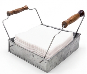 Galvanized Stainless Steel Classic Napkin Box Stylish Wood Handle For Premium Quality Tabletop Napkin Holder Storage - Product Image 3