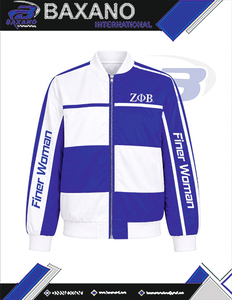Zeta Phi Beta Sorority Finer Women Varsity <b>Jacket</b> Blue & <b>White</b> Color Block Zipper Front ZPB Logo Women's Baseball <b>Jacket</b> - Product Image 4