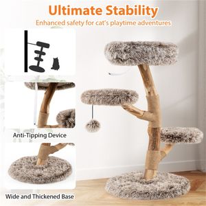 Tiragraffi per Gatti XL 49,5x90 cm in Legno Naturale di Pero con Pali in Iuta e Palla Lunga in Peluche per Arrampicata - Product Image 6