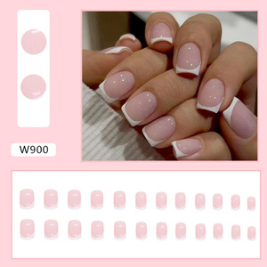 Ongles à presser personnalisés en ABS français, forme amande, couvrance totale, pré-dessinés, rose doux, courts, pour filles, 24 pièces, avec colle - Product Image 2