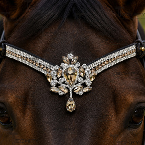 Fronture de Cheval de Luxe en Cristal avec Strass Transparents Champagne, en Cuir Premium, Confortable, Couleur et Taille Personnalisables - Product Image 1