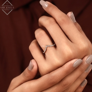 Elegante Anillo de Oro Sólido de 14K con Diamantes Cultivados en Laboratorio, Diseño Curvo, Bañado en Rodio, Minimalista, Apilable, para Mujer, Aniversario - Product Image 5