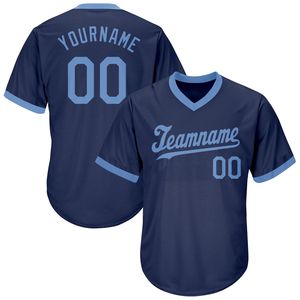 Camiseta de Béisbol Personalizada con Cuello en V, Azul Marino, Manga Corta para Hombre, Nombre del Equipo Impreso, Ropa Deportiva de Poliéster que Absorbe la Humedad - Product Image 5