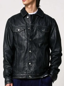 <b>Mens</b> Trucker Real <b>Leather</b> <b>Jacket</b> NZ - Product Image 1