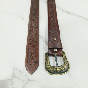 Cinturón de Cuero 100% Genuino Bordado con Flores Hecho a Mano y Pintado a Mano, Cinturón de Moda de Lujo con Hebilla de Cobre, Listo para Enviar - Product Image 1