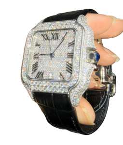 Luxury Miyota Mechanical Stainless Steel <b>Square</b> Leather <b>Mens</b> Full Moissanite Diamond Charm Analog Business <b>Watch</b> 5BAR Water - Product Image 1