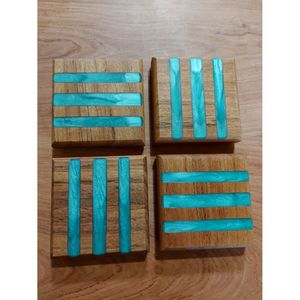 Sous-verres élégants en bois et résine faits à la main pour tables à manger élégantes - Tapis et coussinets - Product Image 3