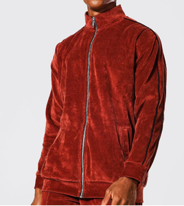 <b>Men's</b> Red <b>Velour</b> <b>Tracksuit</b> Sets Full Zip Hooded Jacket Side Pockets Casual Winter Solid Color Breathable Quick-Dry Lightweight - Product Image 3