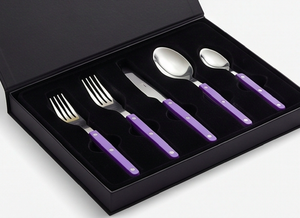Ensemble de couverts élégants à manche violet, en acier inoxydable poli miroir, pour la décoration de table de mariage - Product Image 6