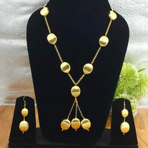 Ensemble collier en Y et boucles d'oreilles à pampilles en laiton faites à la main, ensemble de bijoux ethniques de mariée en gros, fabricant OEM personnalisé Inde - Product Image 1