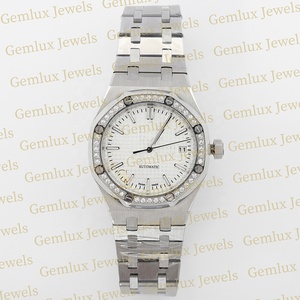 นาฬิกาเคลื่อนไหวอัตโนมัติสำหรับผู้ชายหน้าปัดเพชรโมอิสสีขาววันที่ทำจากสเตนเลสสตีล - Product Image 1