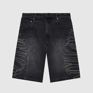 Pantalones cortos de mezclilla para hombre, al por mayor, con bordado personalizado, lavado a la piedra, de pierna ancha estilo globo, corte holgado y efecto descolorido por el sol - Product Image 2