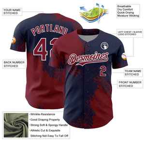 Camiseta de Béisbol Personalizada para Hombre con Nombre y Números del Equipo, Color Granate, Cuello en V, Botones, Manga Corta, Absorbe la Humedad, Corte Regular, para Adulto, Impresión Serigrafiada - Product Image 3