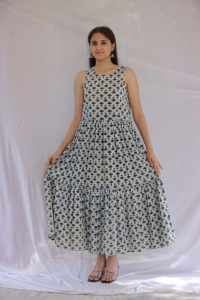 Vestido Corto Estampado a Mano de la India para Mujer, Vestido Casual de Algodón para Verano, Estilo Boho, Vestido Maxi con Cintura Natural - Product Image 6