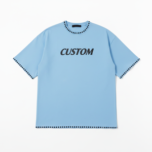เสื้อยืดผู้ชายทรงโอเวอร์ไซส์ คอโอ แขนสั้น สีฟ้าอ่อน สไตล์สตรีท พิมพ์ลายตัวอักษรตามสั่ง - Product Image 4
