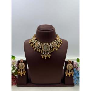 <b>Indian</b> Gold-Plated Bridal <b>Necklace</b> <b>Set</b>-Shravani Chorski Steel Fine Jewelry - Product Image 1