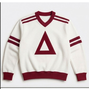 Pull en tricot gris pour homme à col en V avec applique triangulaire blanche, coupe classique, vêtement décontracté d'automne - Product Image 2