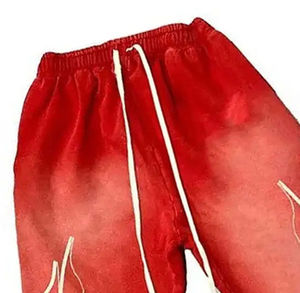 Red <b>Men's</b> Sweatpants With <b>White</b> Flame Print Elastic Waist Drawstring Casual Lightweight Polyester <b>Pants</b> Summer Style - Product Image 5