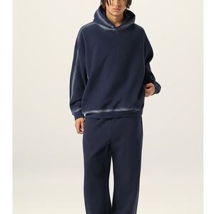 <b>Men</b> Oversized Hooded <b>Sweatshirt</b> Solid <b>Black</b> Cotton French Terry <b>Plain</b> Dyed Regular Fit Autumn Streetwear Casual Wear - Product Image 5