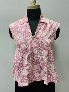 Custom Made Women's Casual Block Printed Cotton <b>Spaghetti</b> <b>Strap</b> V-neck Breathable Eco-Friendly Blouse - Product Image 2