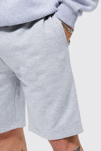 Shorts en coton gris pour homme, tendance 2026, avec taille élastique et logo imprimé sur le devant, tenue décontractée pour homme - Product Image 6