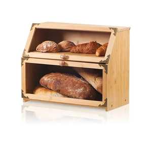 Farmhouse Wooden Bread <b>Box</b> with Glass Window <b>Drop</b> Down Door Countertop Fresh Bread Storage Container Organizer Bin - Product Image 3