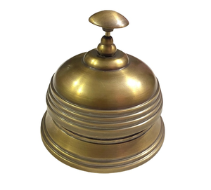 Campana de escritorio redonda hecha a mano de latón macizo antiguo, elegante campana de llamada para recepción, campana vintage para mostrador de servicio, campana de conserjería para hotel - Product Image 1