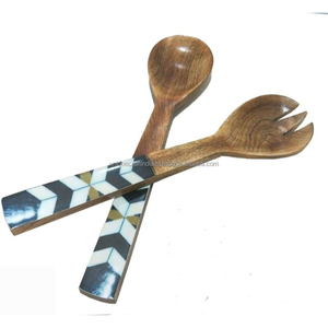 Cuchara para servir de madera Premium clásica | Cucharas de madera de mango hechas a mano con asas de diseño bohemio Vintage para cocinas modernas Rústicas - Product Image 6