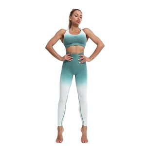 Mono deportivo de dos piezas para mujer, conjunto de yoga y fitness, top corto y leggings, conjuntos de entrenamiento de gimnasio para mujer, venta al por mayor - Product Image 1