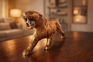 Sculpture de tigre en laiton doré Shubham, statue artisanale, art déco, décoration de table en métal, décoration de maison et de bureau, luxe, shabby chic - Product Image 5