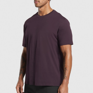 T-shirt en jersey à manches courtes et col rond pour homme, violet foncé, coupe classique, couleur unie, décontracté, personnalisable, pour le fitness, vente en gros, haute qualité - Product Image 3