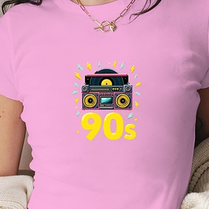 เสื้อยืดแฟชั่นสตรีทรงสลิมฟิตยุค 90 ย้อนยุค Y2K พร้อมลายพิมพ์และผ้าถัก - Product Image 4