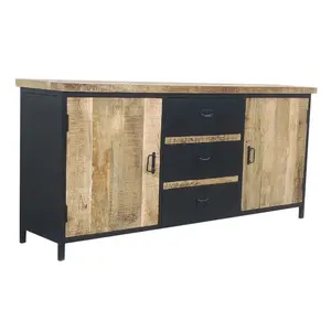 Nieuwe Beste Metaal Hout Dressoir 180 Cm Industriële Dressoir Unieke Ontwerpen Met 3 Laden 2 Deuren