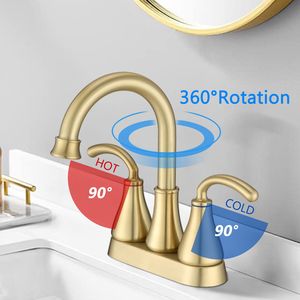 <b>Brushed</b> Golden 2-Handle Bathroom Sink Faucet with Pop-Up <b>Drain</b> Basin Faucets Product - Product Image 3