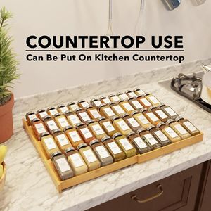 Organisateur de tiroir à épices extensible en bambou à 4 niveaux, profondeur 3 pouces, pour rangement de condiments de cuisine, insert de meuble - Product Image 5