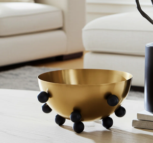 Bol décoratif moderne de luxe en laiton avec pieds sphériques noirs, bassin de table créatif artisanal doré, unique - Product Image 4