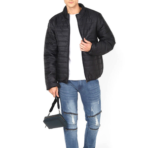 Veste d'hiver pour homme, légère, en duvet, couleur unie violet, col montant, fermeture éclair, coupe-vent - Product Image 6