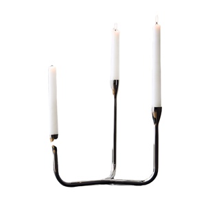 Modern Iron <b>Silver</b> Chrome Finish 3-Arm Taper Candelabra Minimalist Metal Triple Candle Holder Stand Handmade Durable Home Table - Product Image 1