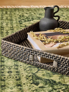 Modern <b>Black</b> Rattan <b>Tray</b> Stylish Home Decor And Organization Woven Rattan <b>Serving</b> <b>Tray</b> Decorative Organizer - Product Image 3