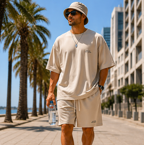 เสื้อยืดโอเวอร์ไซส์และกางเกงขาสั้นชุดเซ็ตสำหรับผู้ชาย พิมพ์ลายตามสั่ง สำหรับหน้าร้อน ระบายอากาศได้ดี ผ้าฝ้าย 100% ไซส์พลัส สไตล์สตรีทแวร์ - Product Image 5