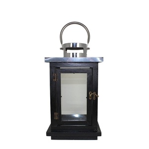 Modern Luxury Hanging Home Decor Stainless Steel Metal and Wood Candle <b>Lantern</b> With <b>Black</b> Color Finished for Christmas - Product Image 1