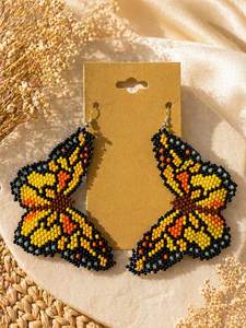 Pendientes colgantes con cuentas, pendientes colgantes de mariposa con cuentas de colores, con patrón amarillo, azul y negro, modernos para mujer - Product Image 6