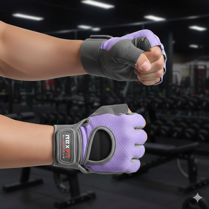 REXFIT Half <b>Finger</b> Gym Gloves PU UV Protection Waterproof Breathable Mesh Adjustable Wrist <b>Strap</b> Purple for Fitness Training - Product Image 1